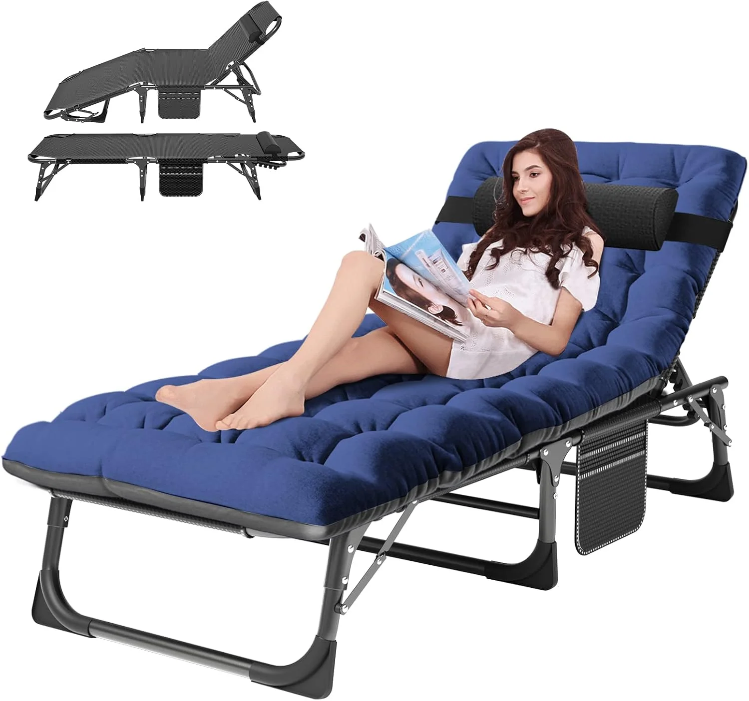 ABORON Heavy Duty Tanning Chair, Outdoor 5-Position Folding Chaise Lounge Chair with Pad, Portable Beach Lounge Chair - Image 7