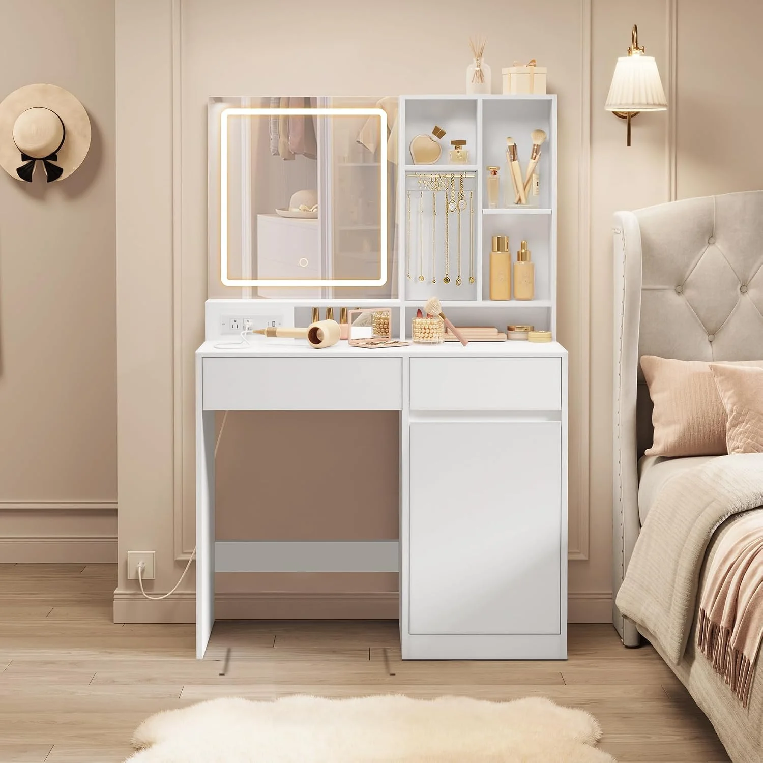 VASAGLE KAILYN Collection, Vanity Desk with Mirror and 9 LED Bulbs, Dressing Table with 9 Drawers - Image 6