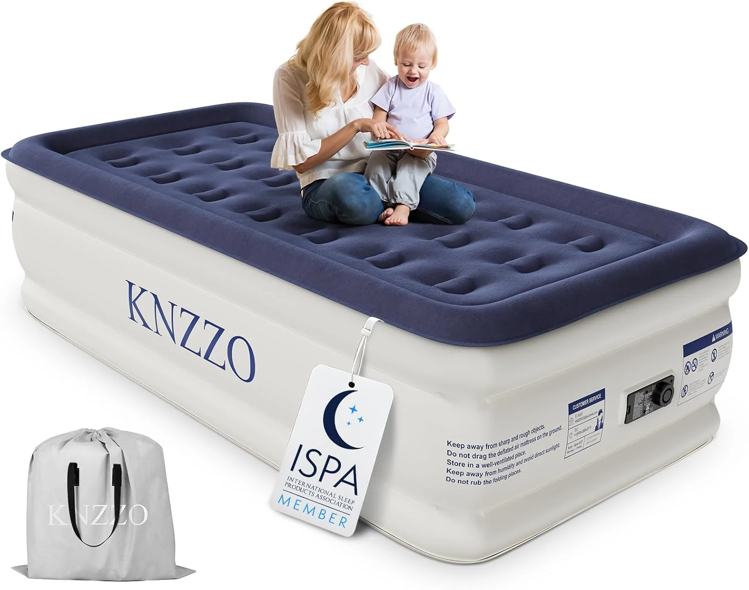 KNZZO Twin Air Mattress with Built-in Pump, 18 Top Inflatable Mattress with Waterproof Flocking Fabric - Image 3