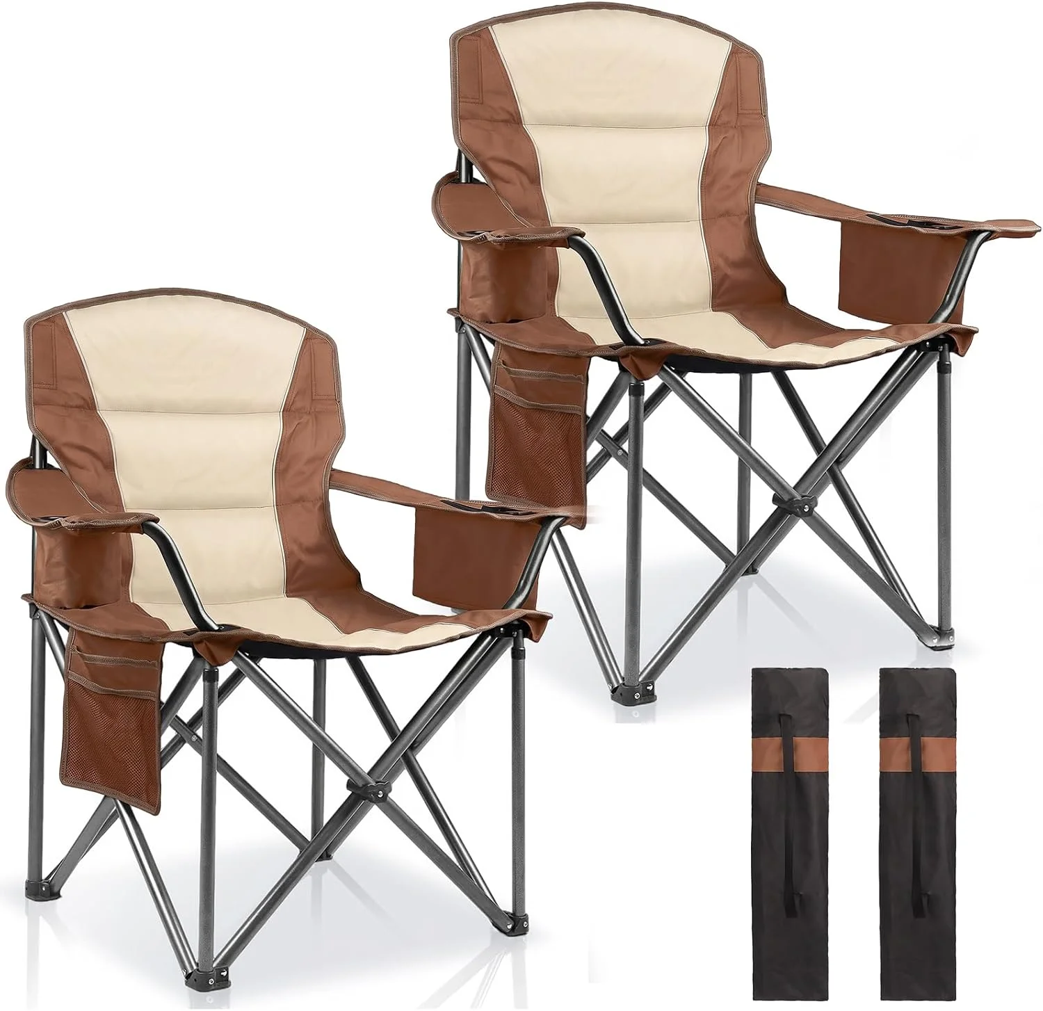 LANMOUNTAIN 2 Pack Padded Oversized Camping Chairs for Adults, Heavy Duty Support 400 Lbs, Folding Portable Lawn Chair - Image 9