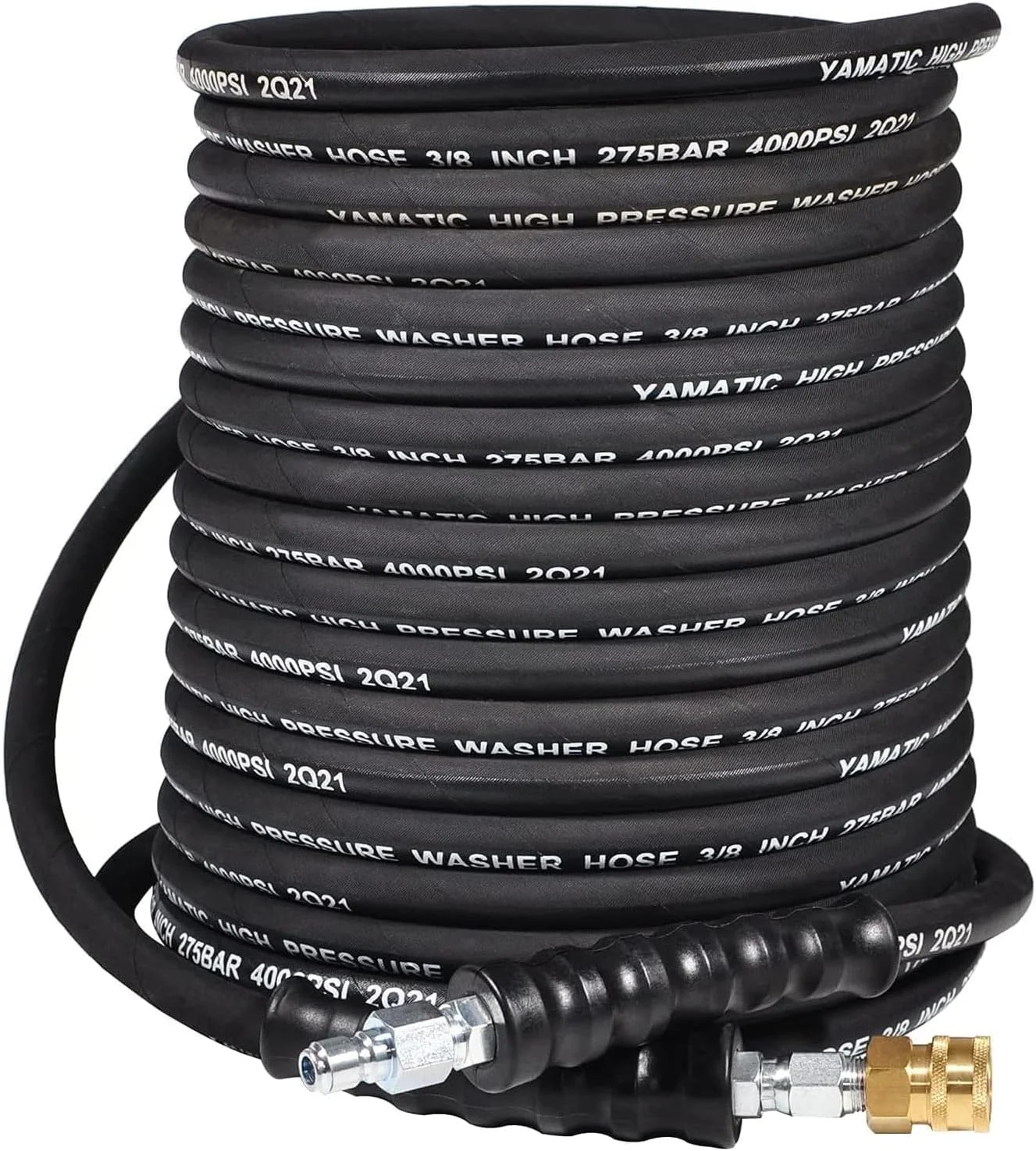 YAMATIC 3/8 Pressure Washer Hose 50FT With Swivel 3/8 Quick Connect, 4000 PSI High Tensile Steel Braided Kink Resistant - Image 2