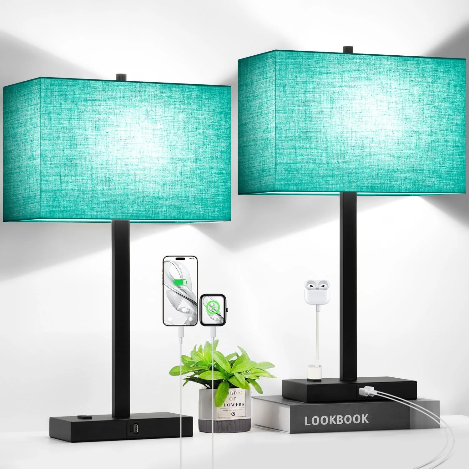 21 Touch Bedside lamps with 2 USB & AC Outlets, Dimmable, Bulb Included - Image 8