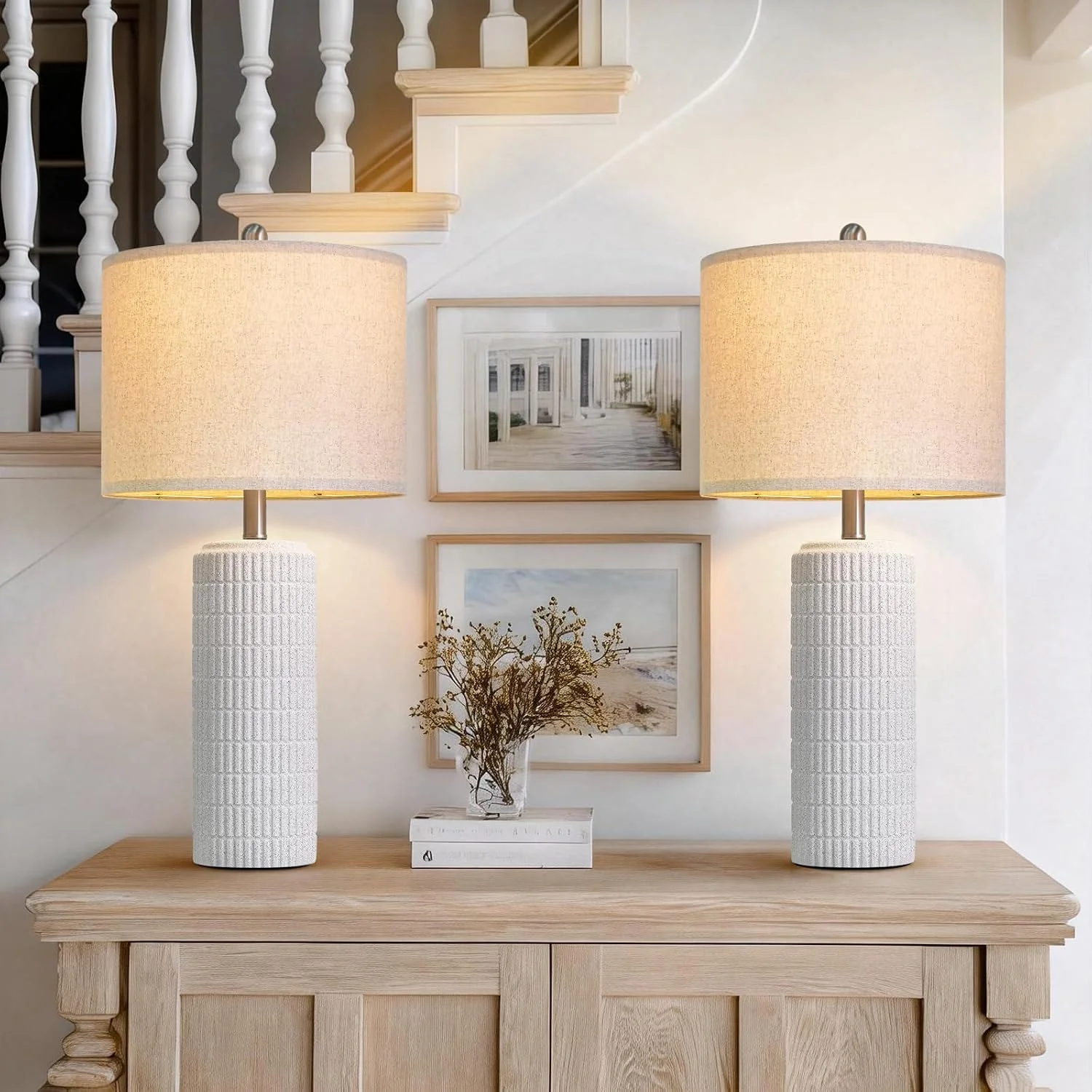 PoKat 23'' Bedside Table Lamp for Bedroom Nightstands, White Modern Bedroom Lamp - Image 7