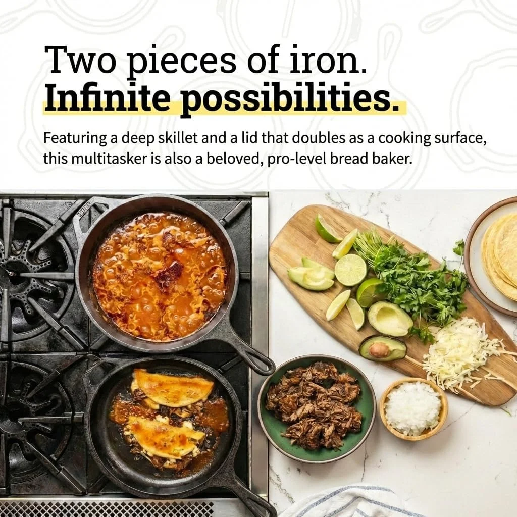 Lodge Cast Iron Combo Cooker, PFAS-Free 2-in-1 3.2 Quart Deep Pot and 10.25 Inch Skillet Set - Image 3
