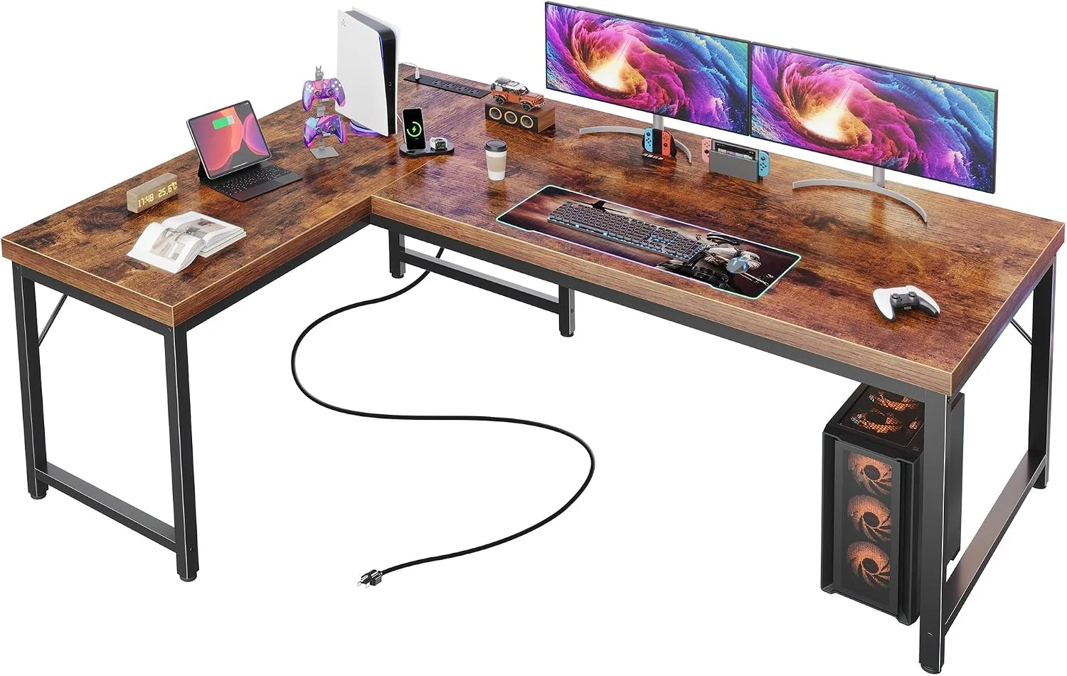 Huuger 63 Inch L Shaped Desk with Power Outlets and USB-C Port, 0.95 Inch Thicker Desktop - Image 5