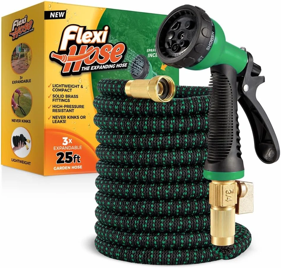 Flexi Hose with 8 Function Nozzle, 100FT, 3/4 Inch Solid Brass Fittings and Double Latex Core - Image 5
