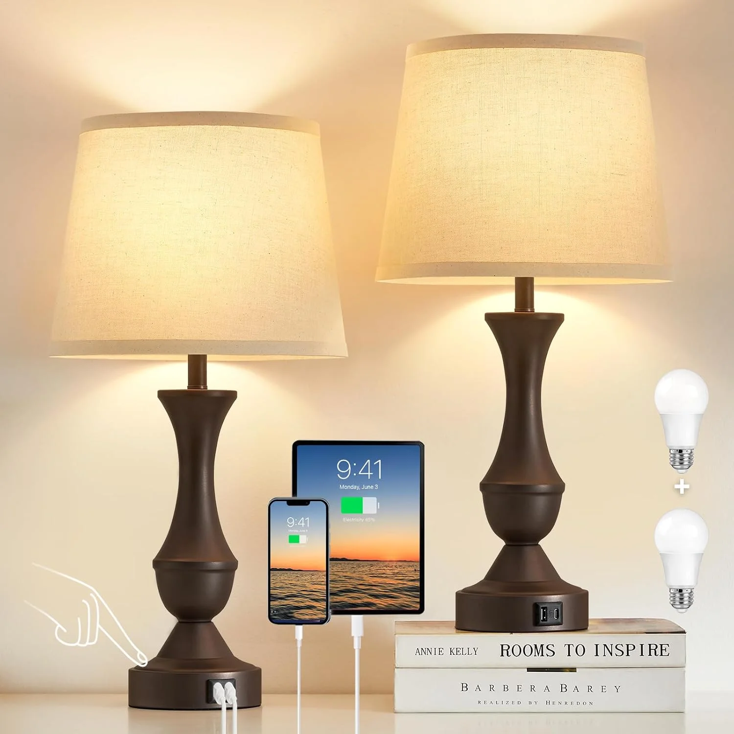 Luvkczc Table Lamp Set of 2, 19 Farmhouse Vintage Bedside Lamps for Living Room & Bedroom - Image 10