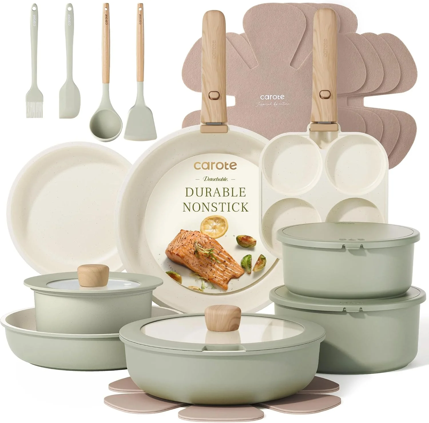 CAROTE 21pcs Pots and Pans Set, Nonstick Cookware Set Detachable Handle - Image 2