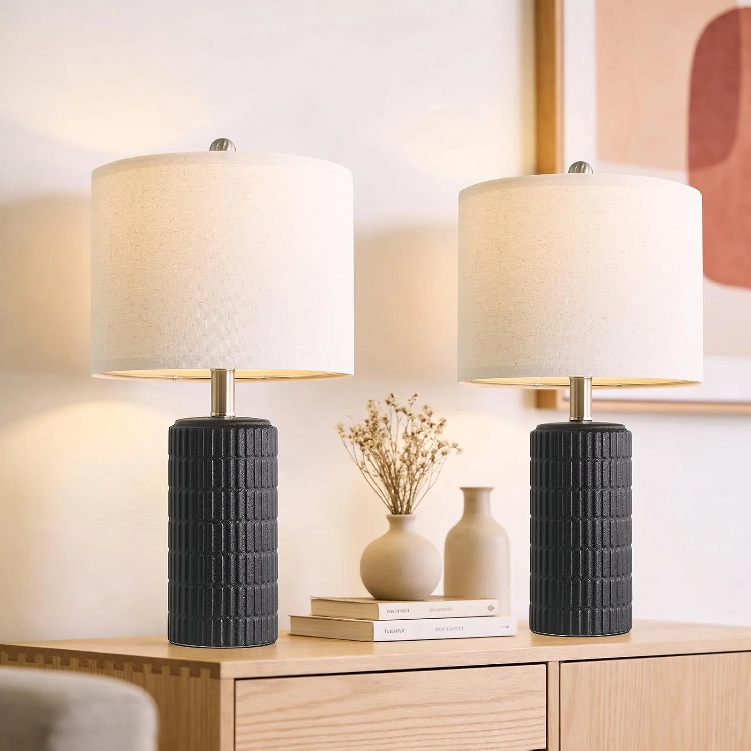 PoKat 20.75 Small Modern Ceramic Table Lamps Set of 2 - Image 4