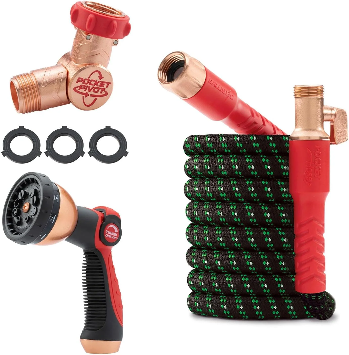 Pocket Hose Ballistic Double UV Edition 100 FT Expandable Garden Hose w/Pocket Pivot Swivel Connector
