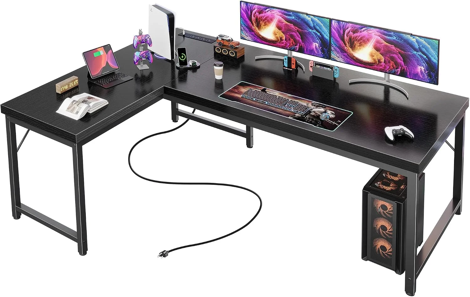 Huuger 63 Inch L Shaped Desk with Power Outlets and USB-C Port, 0.95 Inch Thicker Desktop - Image 2