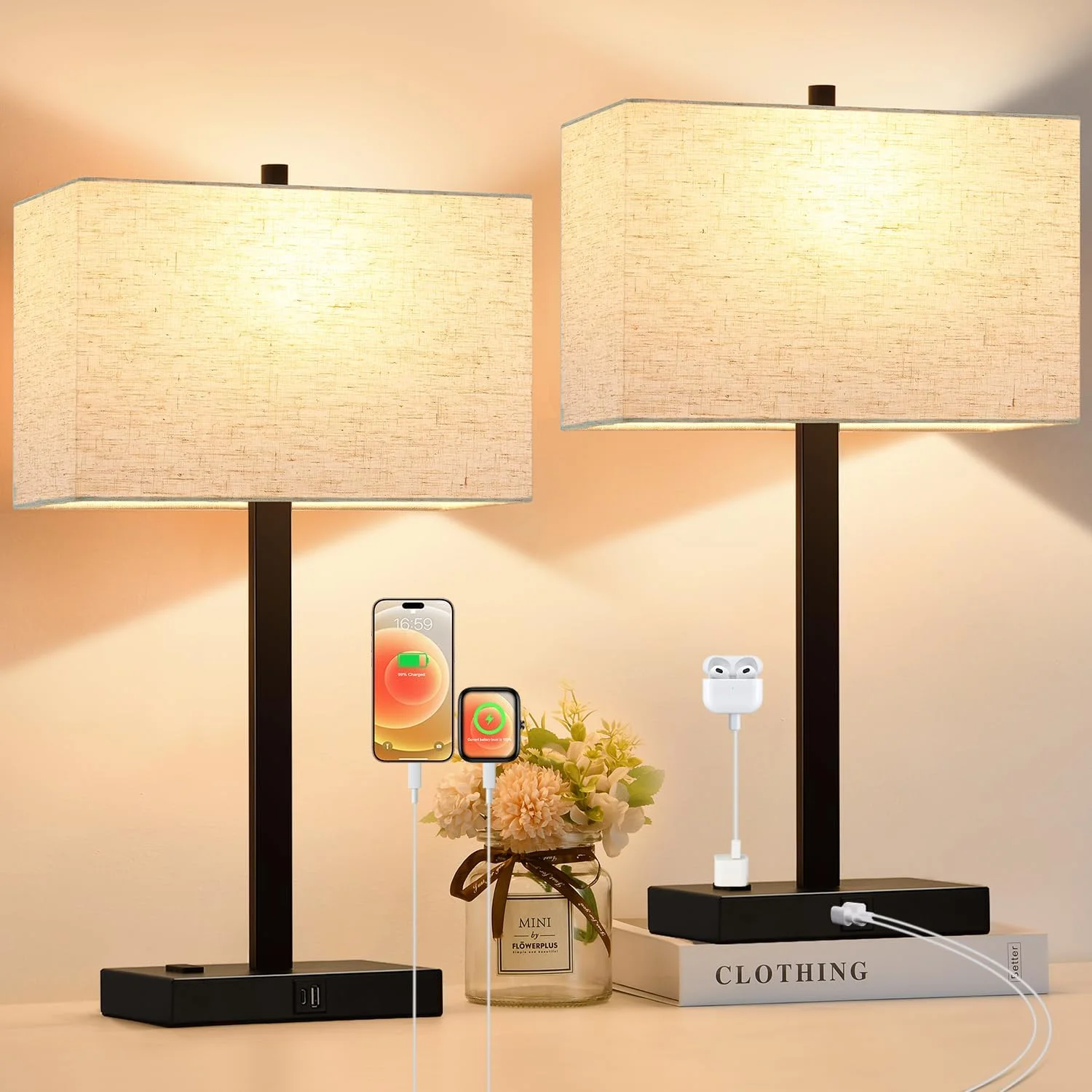 21 Touch Bedside lamps with 2 USB & AC Outlets, Dimmable, Bulb Included - Image 17