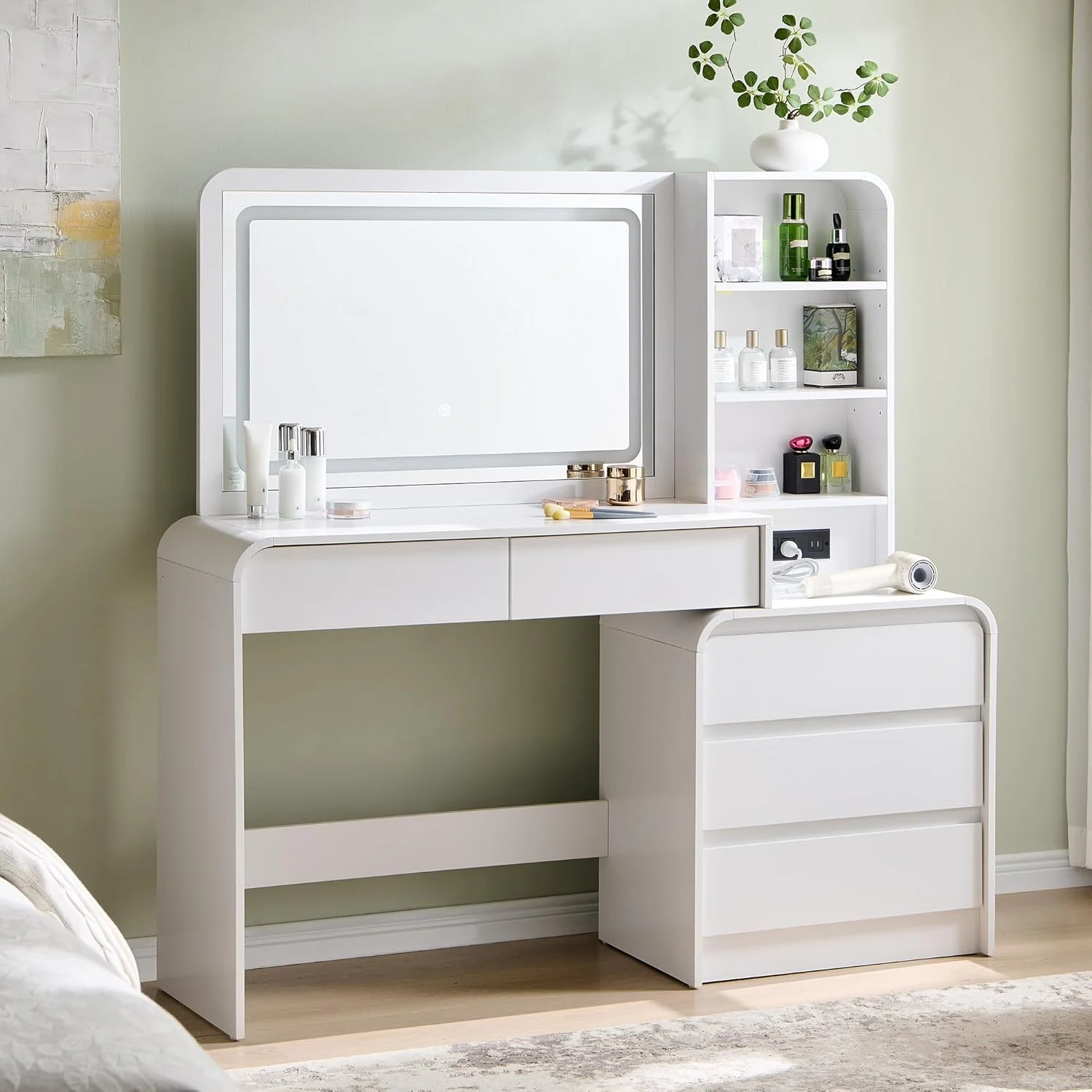 Aitjunz Vanity Desk with Mirror and Lights, 50” Modren Makeup Vanity with 35.43 Mirror and 5 Drawers - Image 2