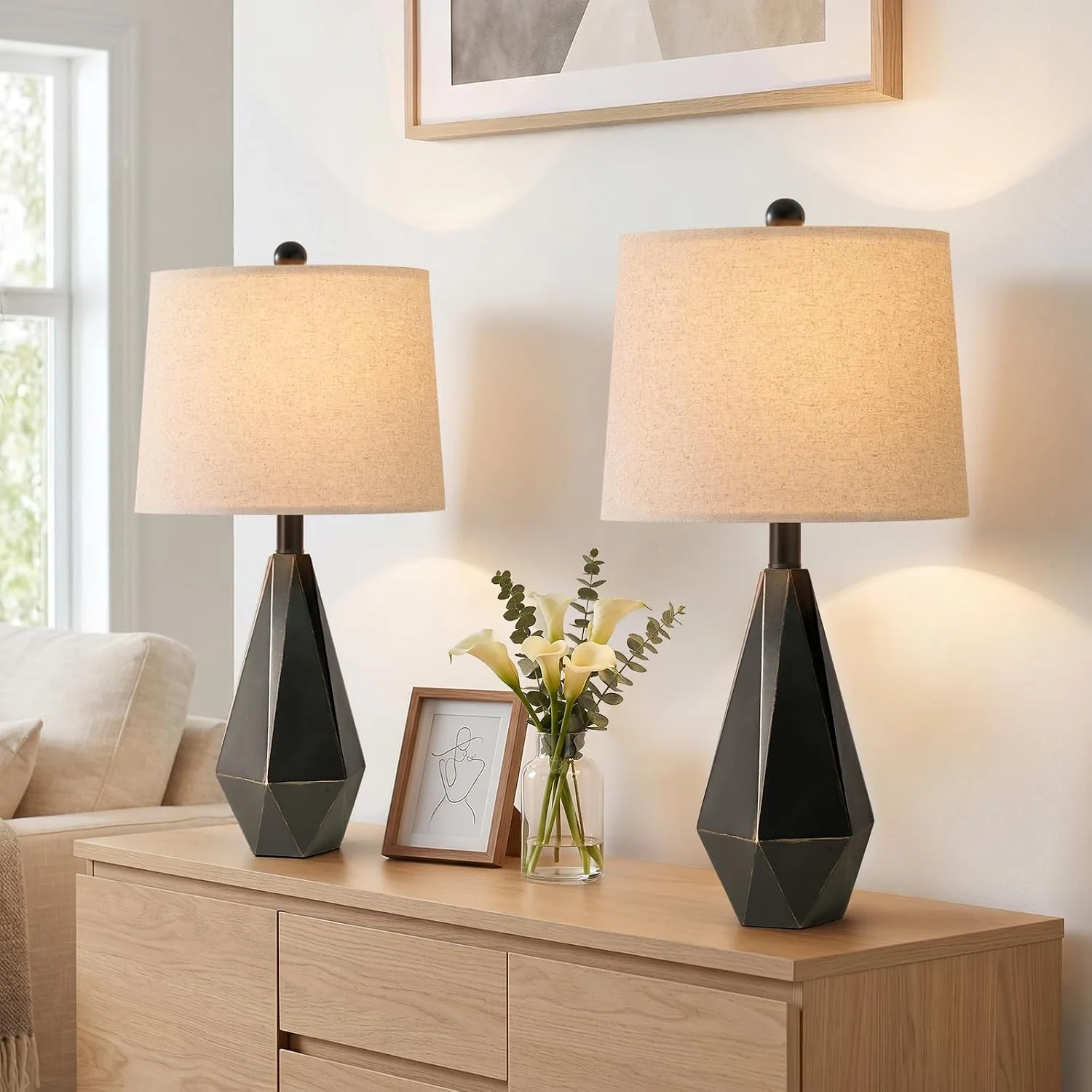 PoKat 20.25 Retro Farmhouse Table Lamp Set of 2, Living Room & Bedroom Rustic Linen Bedside Nightstand Lamps for Kids - Image 6