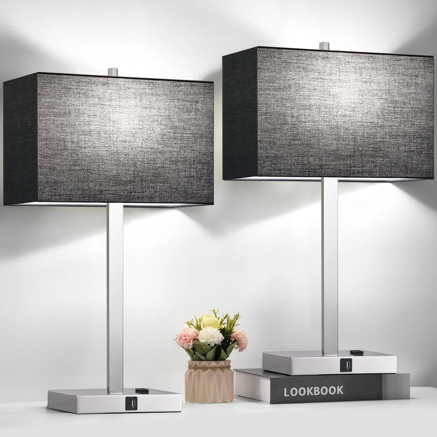 21 Touch Bedside lamps with 2 USB & AC Outlets, Dimmable, Bulb Included - Image 6