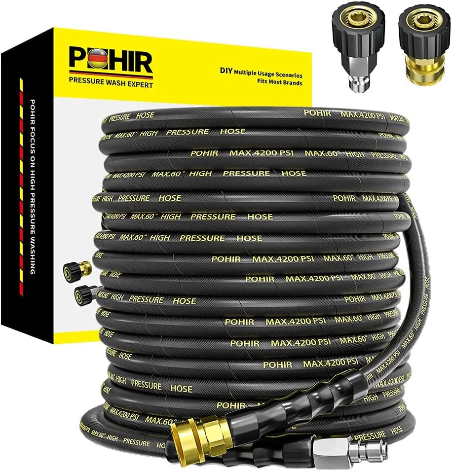 POHIR Pressure Washer Hose 50 ft with 3/8 Inch Quick Connect, Kink Resistant High Tensile Wire Braided - Image 8
