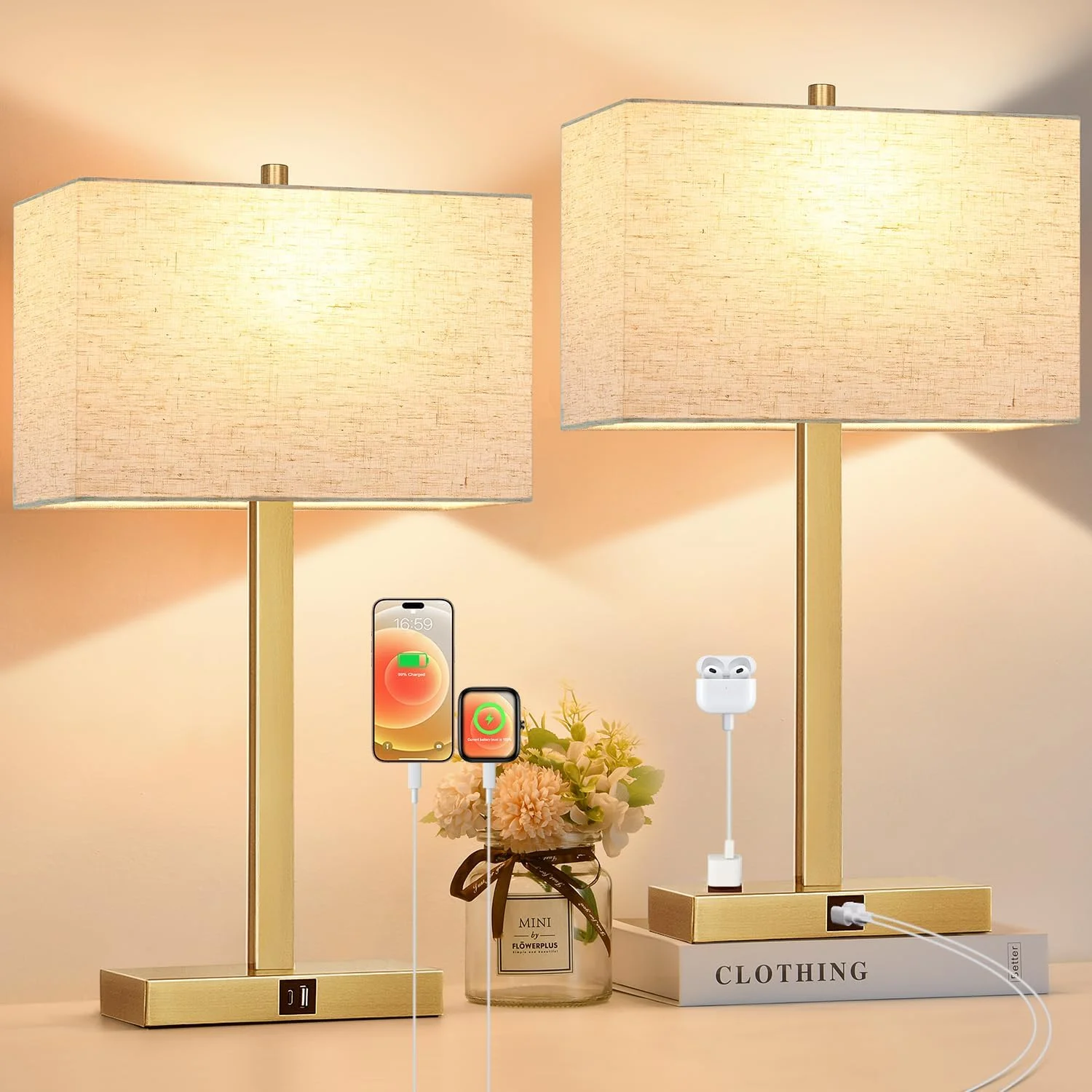 21 Touch Bedside lamps with 2 USB & AC Outlets, Dimmable, Bulb Included - Image 16