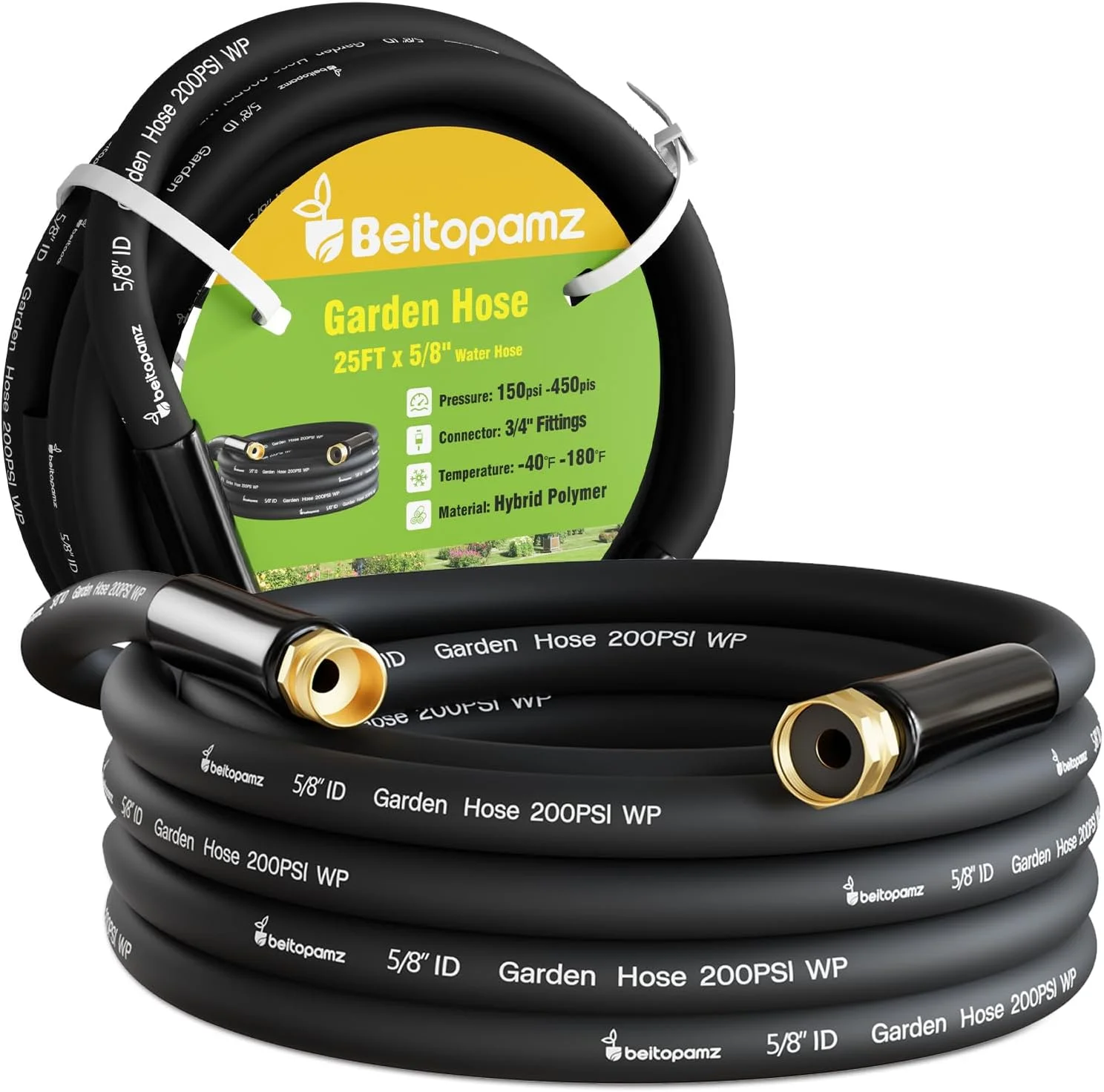Beitopamz 100 ft Garden Hose, 5/8 in Heavy Duty Water Hose, Male to Female 3/4'' Brass Fittings for Patio - Image 10