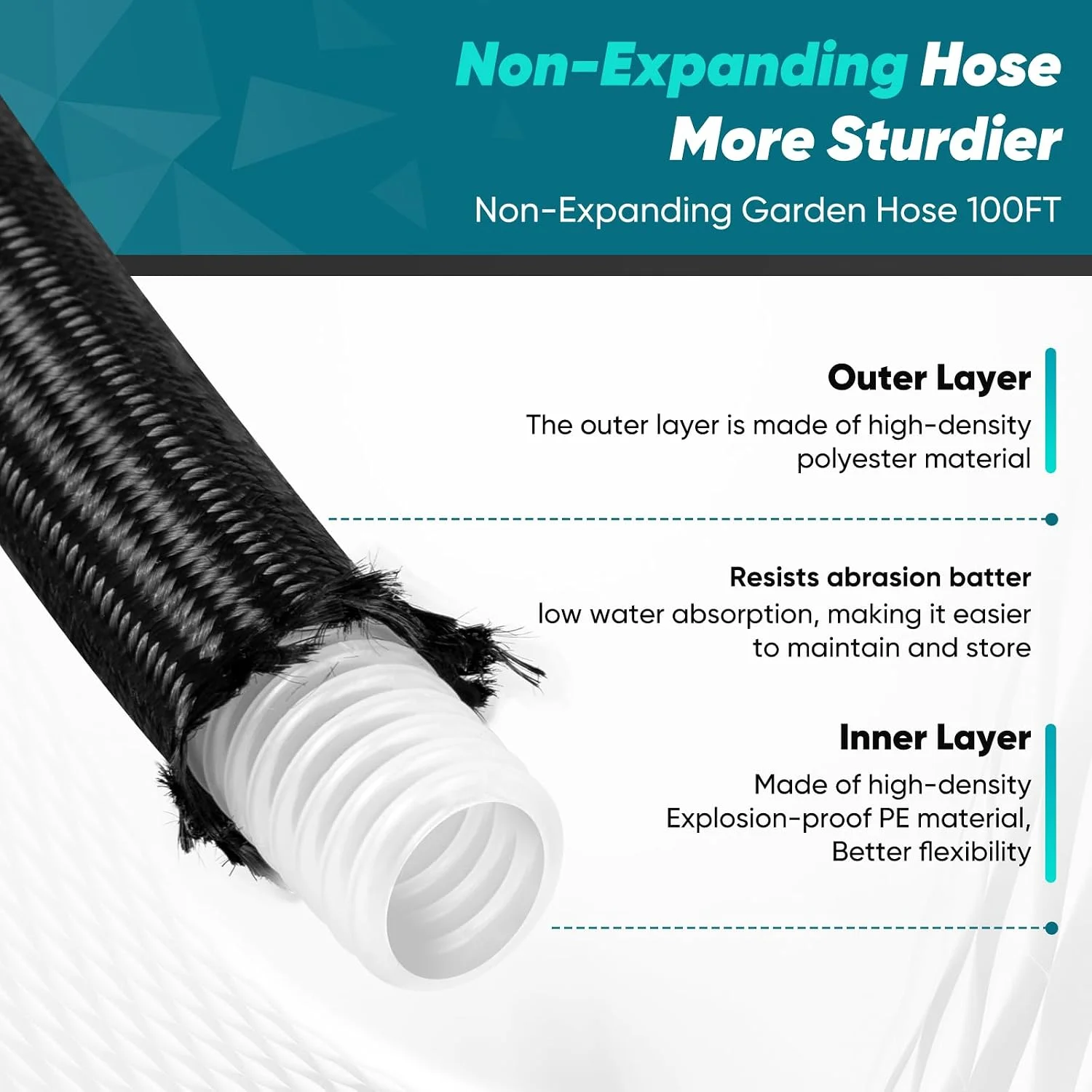Garden Hose 100FT, Non-Expanding Lightweight Water Hose With 10-Function Nozzle, 3/4GHT - Image 6