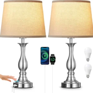 Alternative view of Bedside Table Lamp Touch Control Bedroom Lamps with USB A and C Charging Port 3 Way Dimmable Touch Lamps for Nightstand