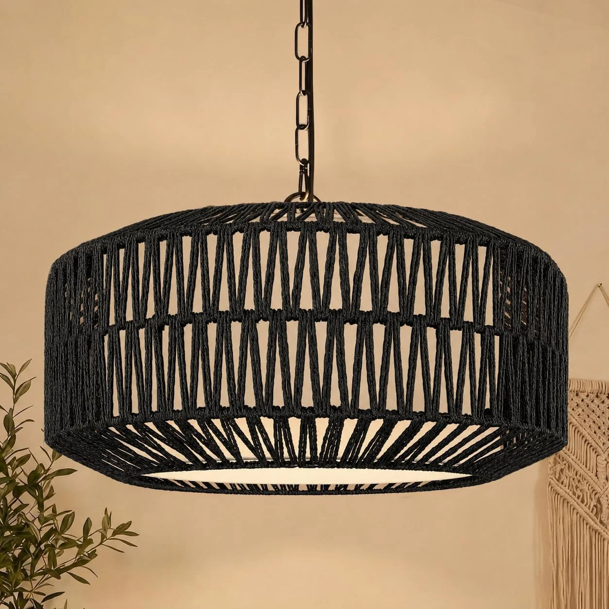 9-52 Height Adjustable Farmhouse Chandelier Light Fixture, 5-Light Rattan Boho Chandeliers for Dining Room - Image 6
