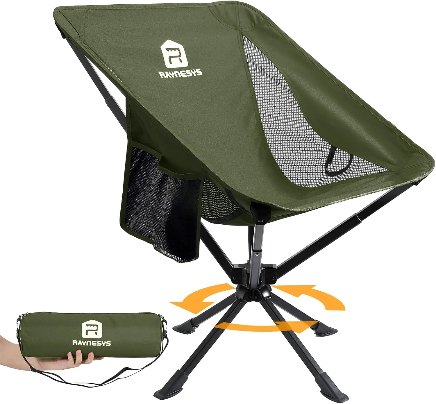 Raynesys Portable Swivel Camping Chair, 8 Seconds Quick Setup Easy Carry, 3.8Lb Lightweight Folding Chairs for Hiking - Image 2