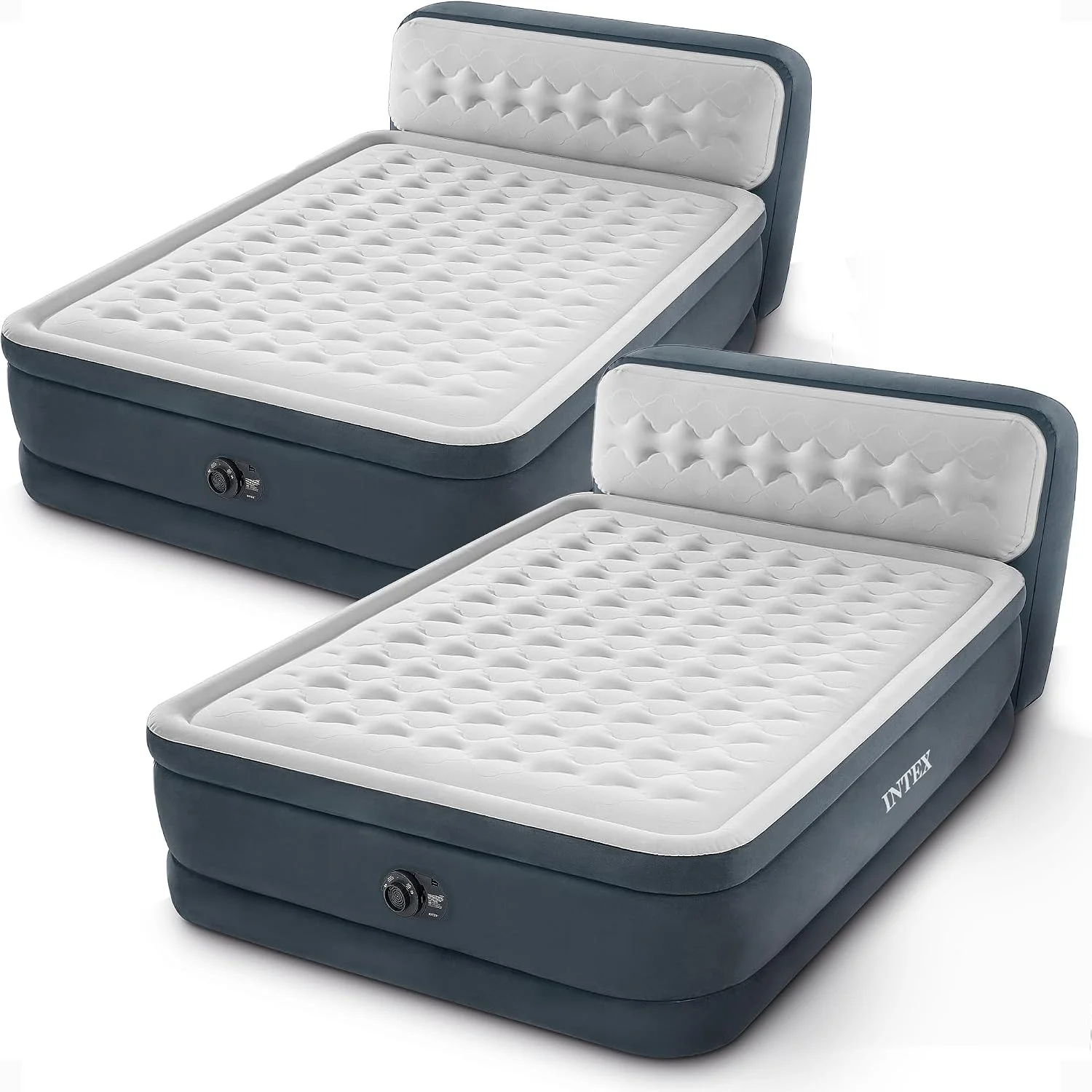 INTEX Queen Size Air Mattress, 18in Height Airbed with Headboard, Built-in Pump - Image 2