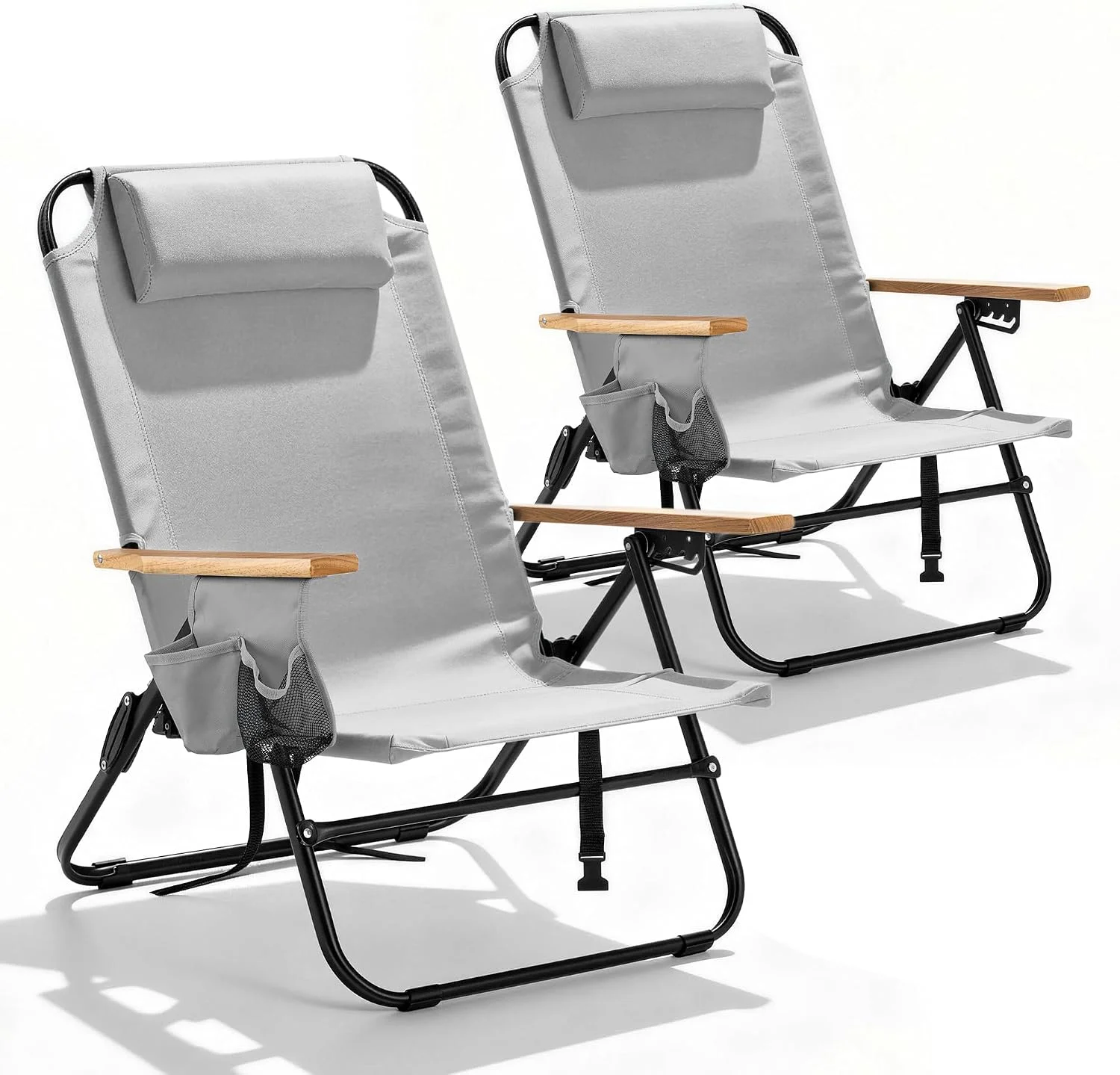 Canpsky 2 Pack Premium 5-Position Reclining Camping Chair, Portable Folding Lightweight Outdoor Chair with Wooden - Image 12