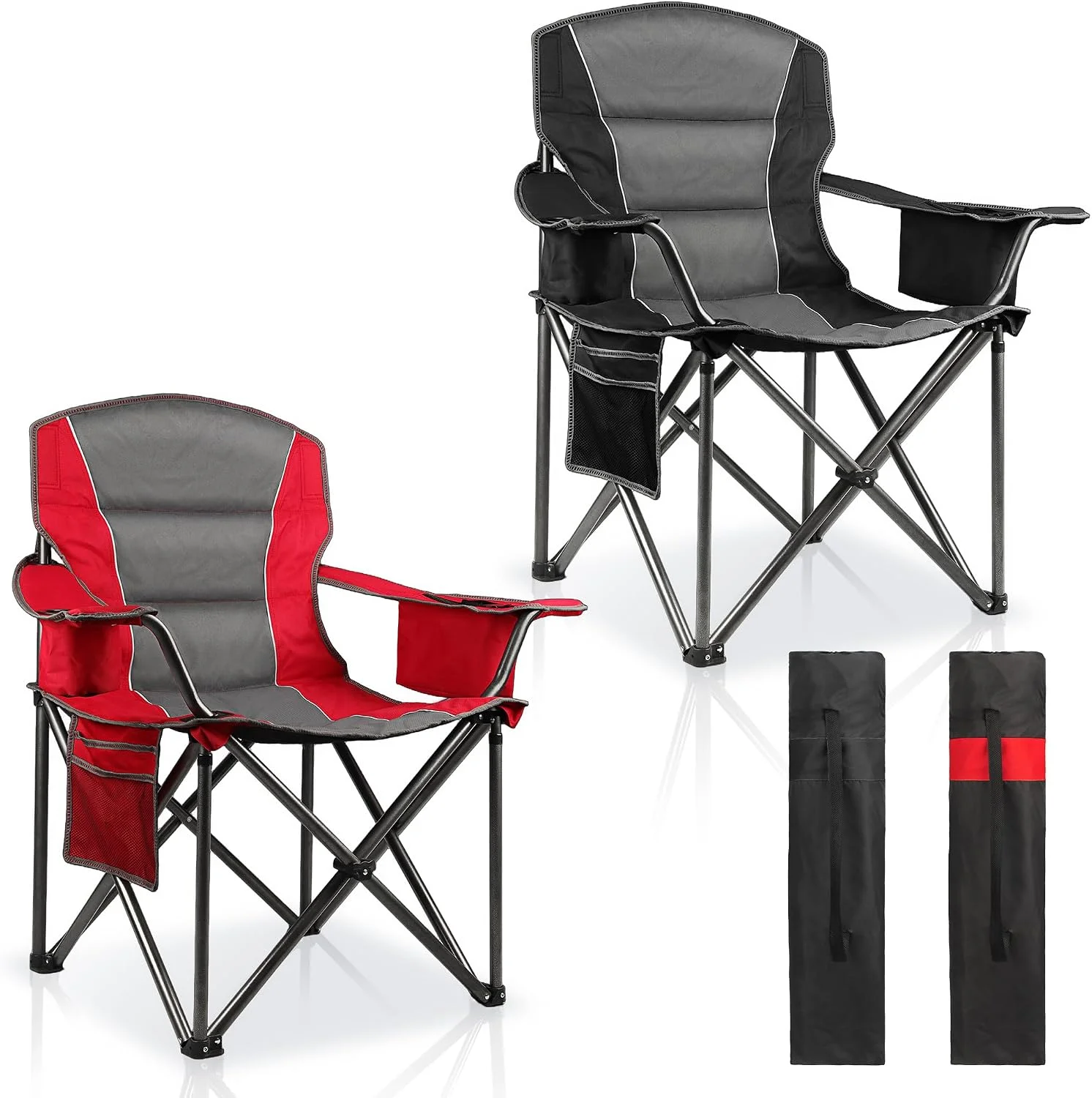 LANMOUNTAIN 2 Pack Padded Oversized Camping Chairs for Adults, Heavy Duty Support 400 Lbs, Folding Portable Lawn Chair - Image 3