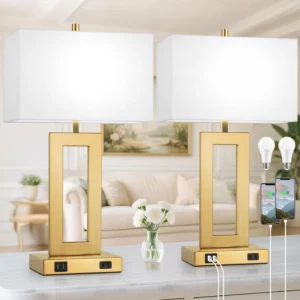Set of 2 Touch Control Table Lamp with 2 USB Ports, Dimmable