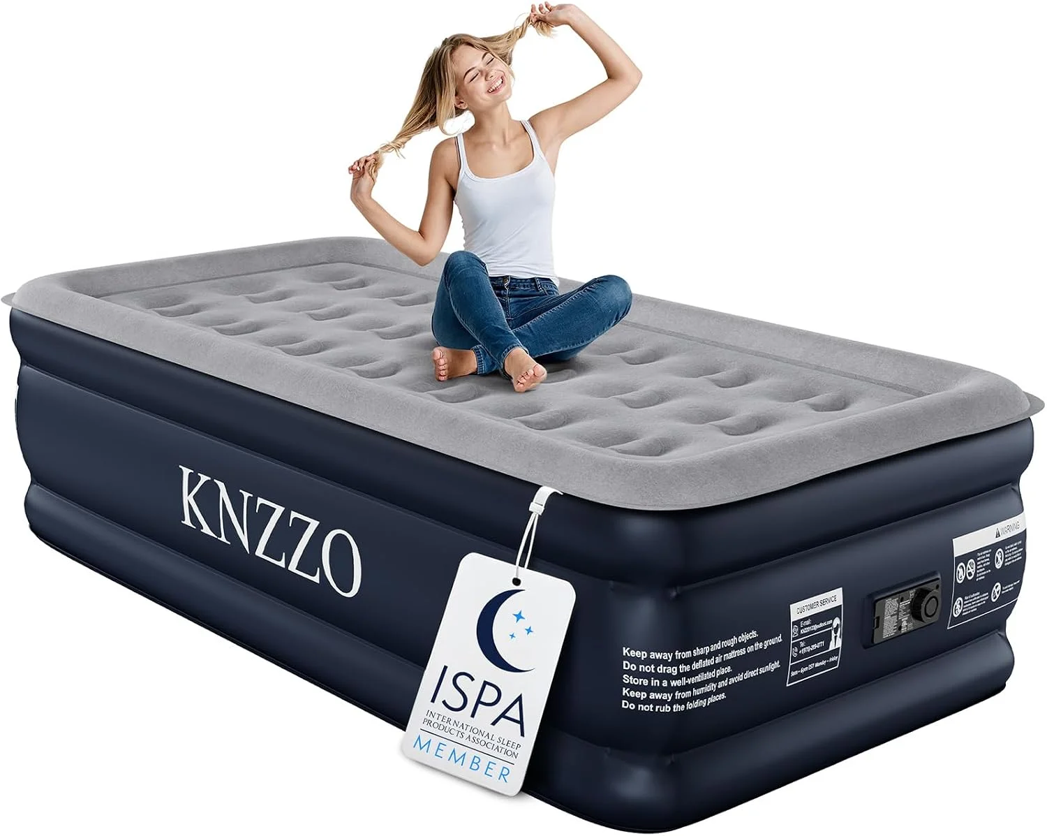 KNZZO Twin Air Mattress with Built-in Pump, 18 Top Inflatable Mattress with Waterproof Flocking Fabric - Image 7