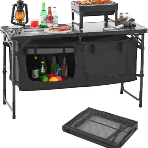 Alternative view of VEVOR Camping Kitchen Station, 3 Adjustable Height Folding Outdoor Camp Cooking Table with Storage Organizer