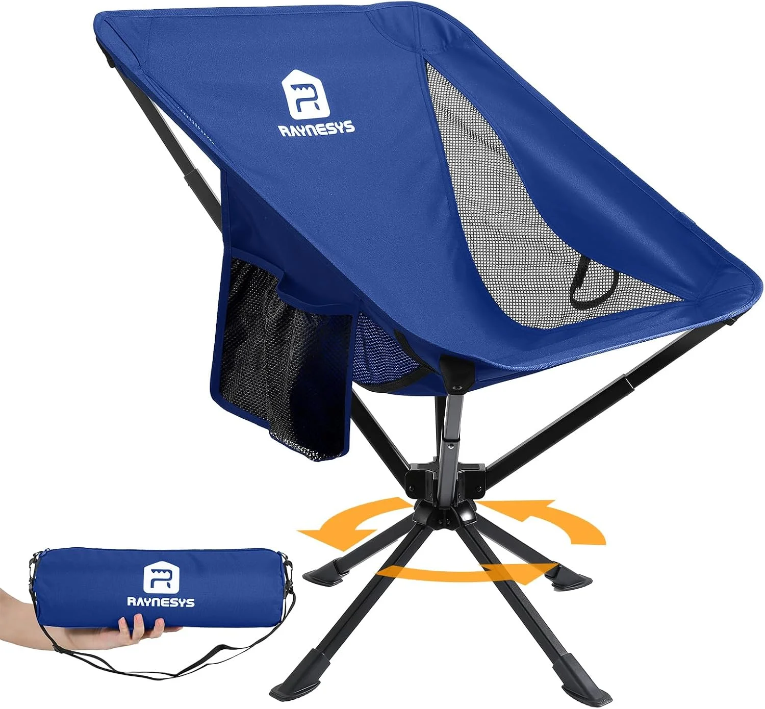Raynesys Portable Swivel Camping Chair, 8 Seconds Quick Setup Easy Carry, 3.8Lb Lightweight Folding Chairs for Hiking