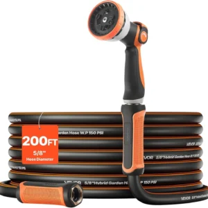 VEVOR Garden Hose, 200 ft 5/8 Heavy Duty Rubber Water Hose with 10 Mode Nozzle, 150PSI Working & 600PSI Burst
