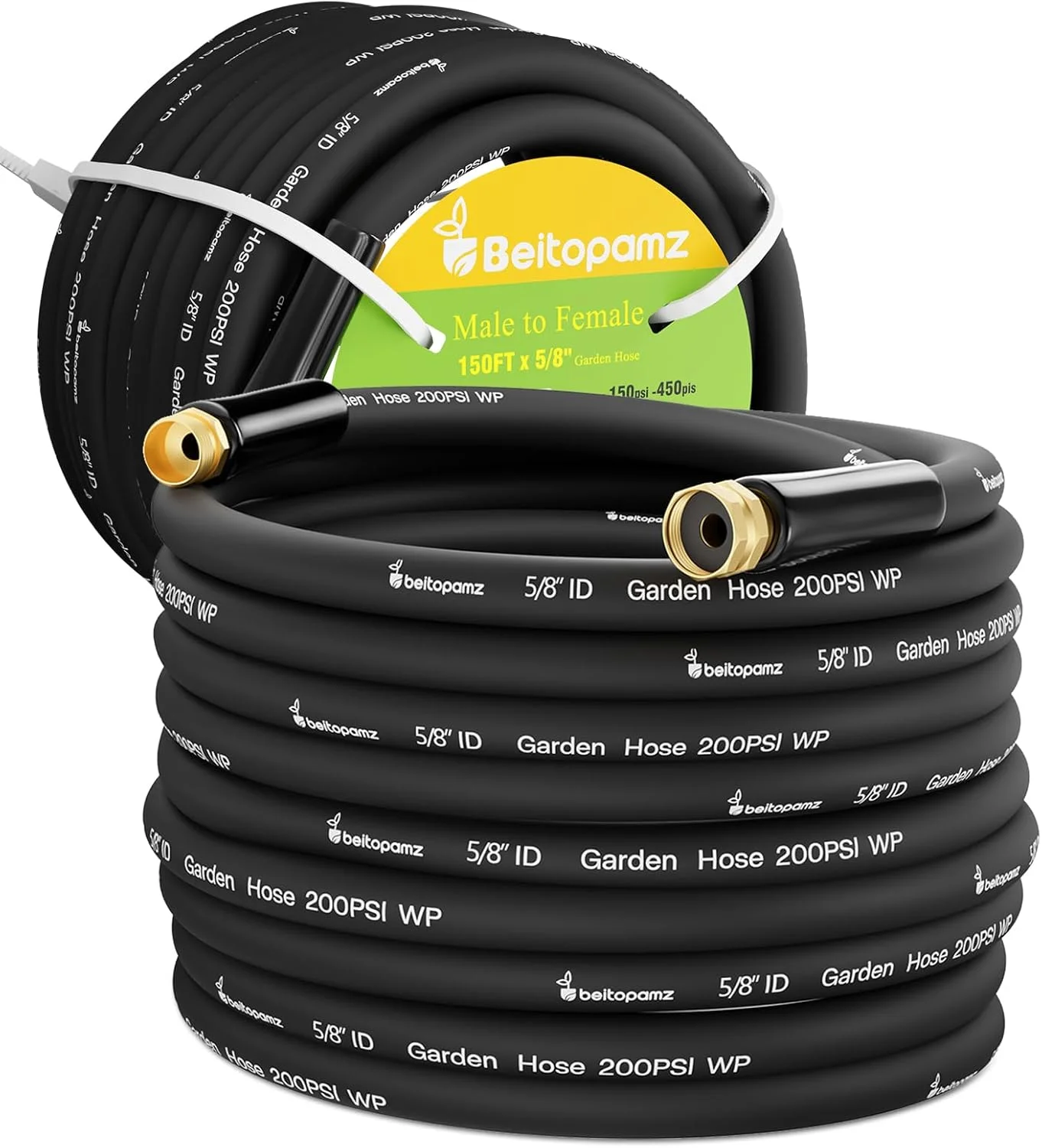 Beitopamz 100 ft Garden Hose, 5/8 in Heavy Duty Water Hose, Male to Female 3/4'' Brass Fittings for Patio