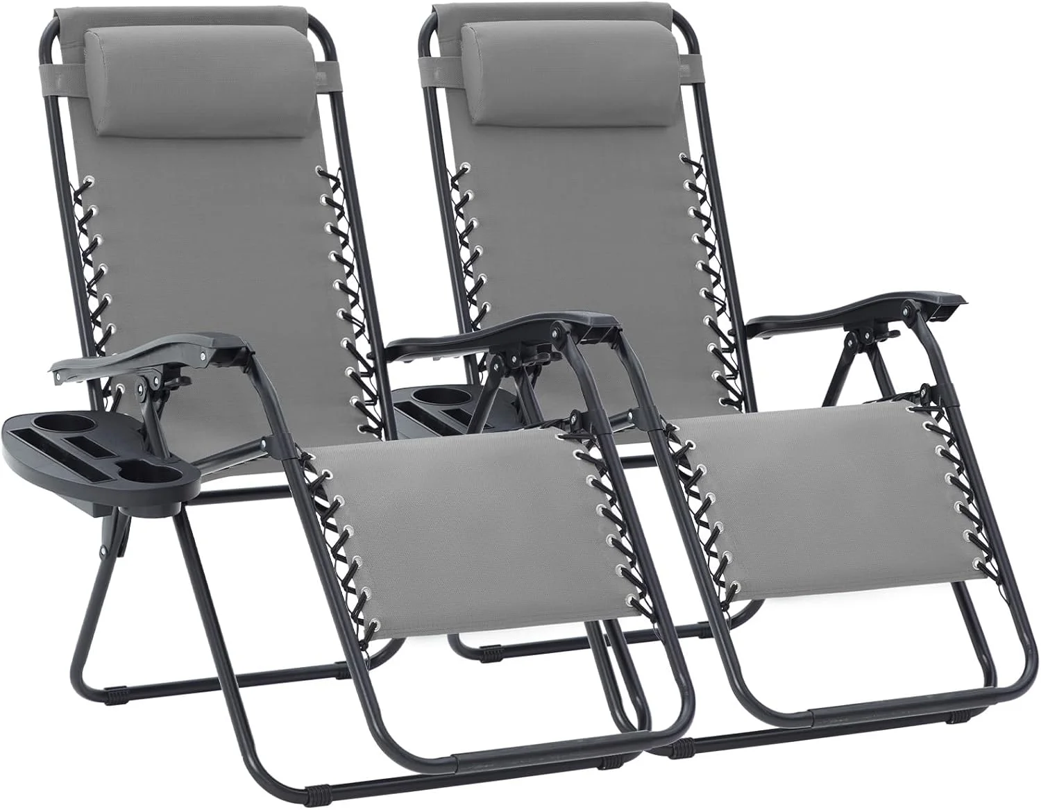 JEAREY Zero Gravity Lounge Chairs Set of 2, Adjustable Steel Mesh Recliners with Pillows and Cup Holder Trays for Patio - Image 3