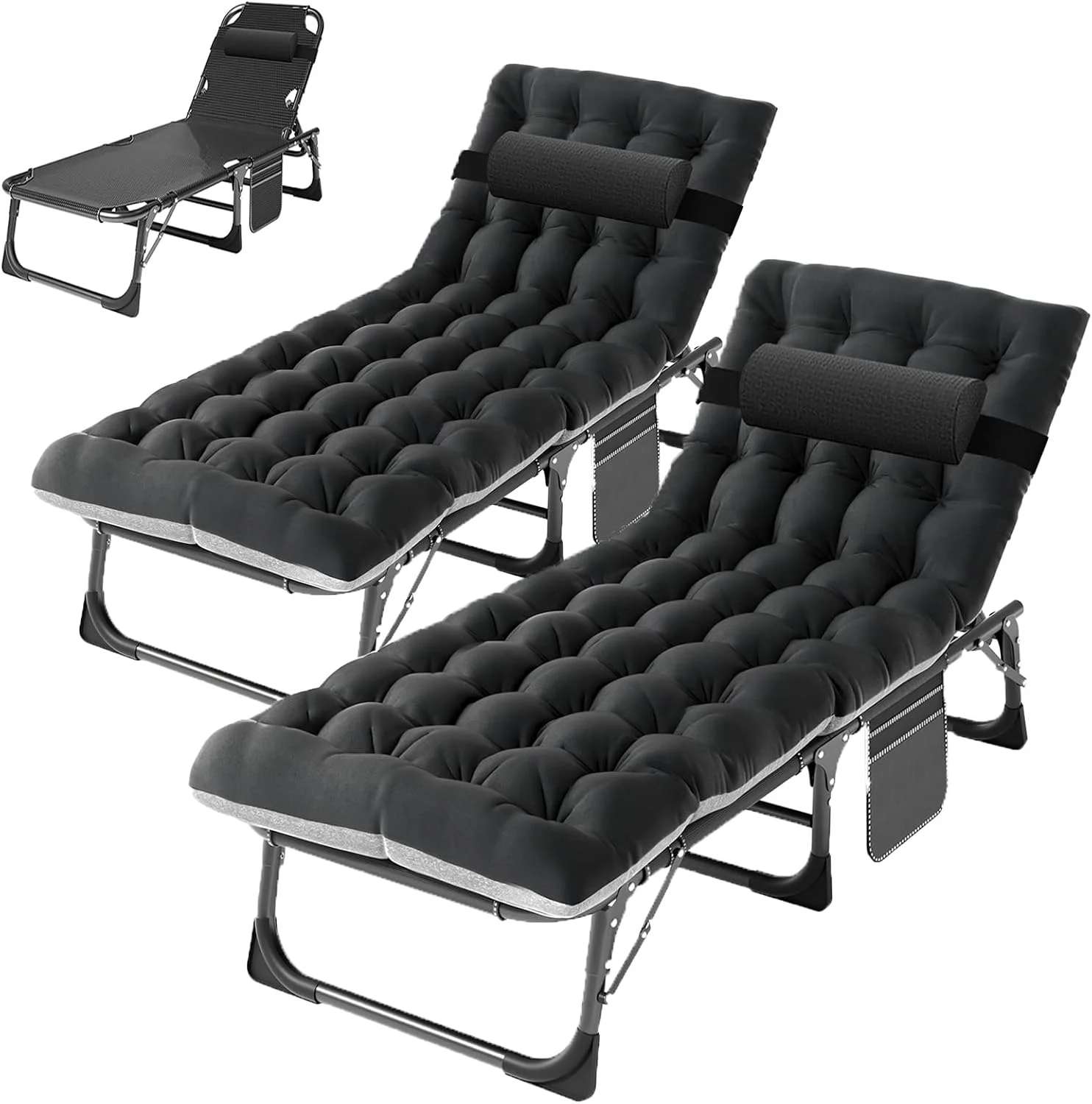 ABORON Heavy Duty Tanning Chair, Outdoor 5-Position Folding Chaise Lounge Chair with Pad, Portable Beach Lounge Chair - Image 8