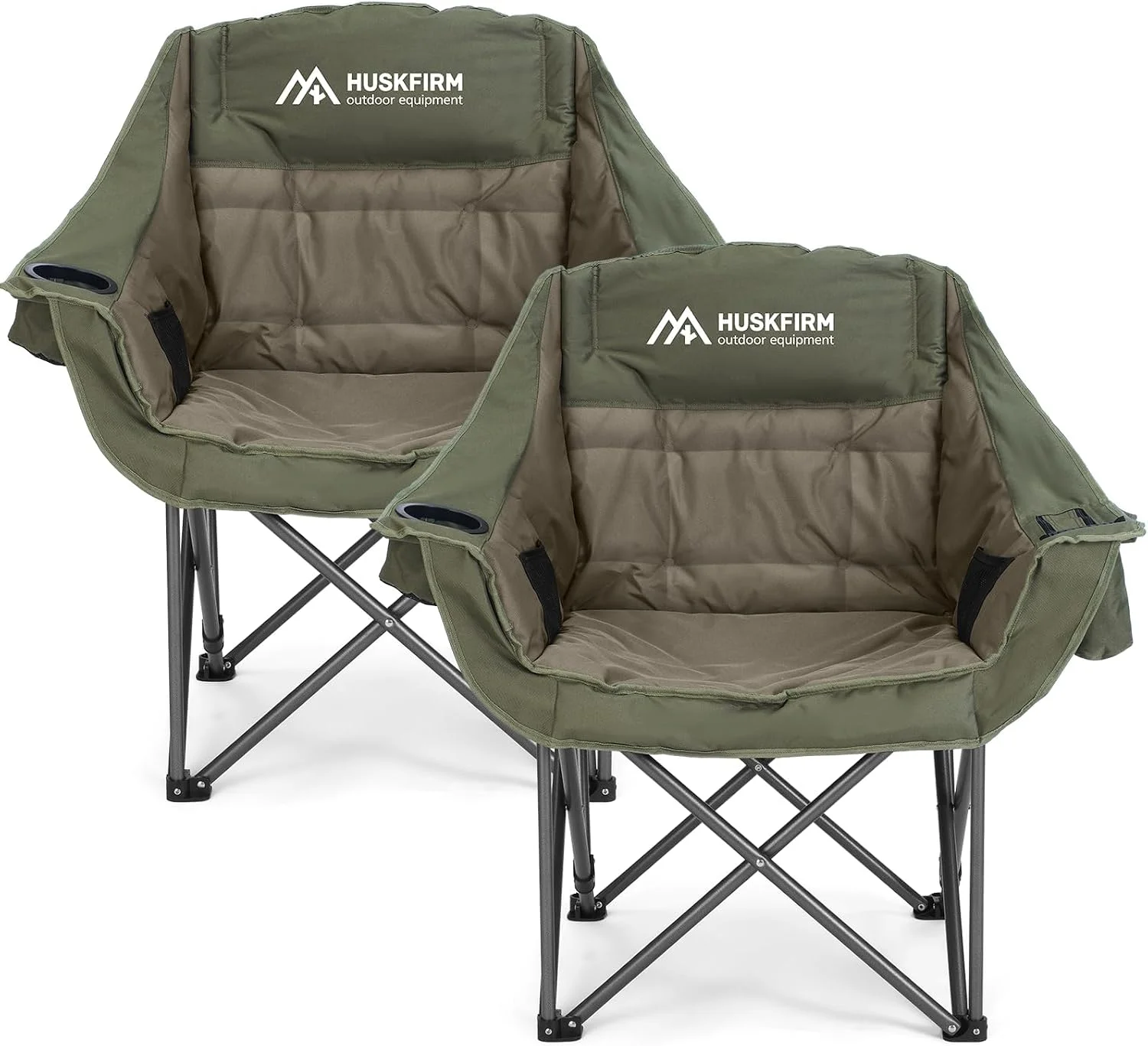 Huskfirm 2 Pack Camping Chairs Oversized Padded Camping Chair Heavy-Duty Foldable Camping Chairs with Cup Holder and