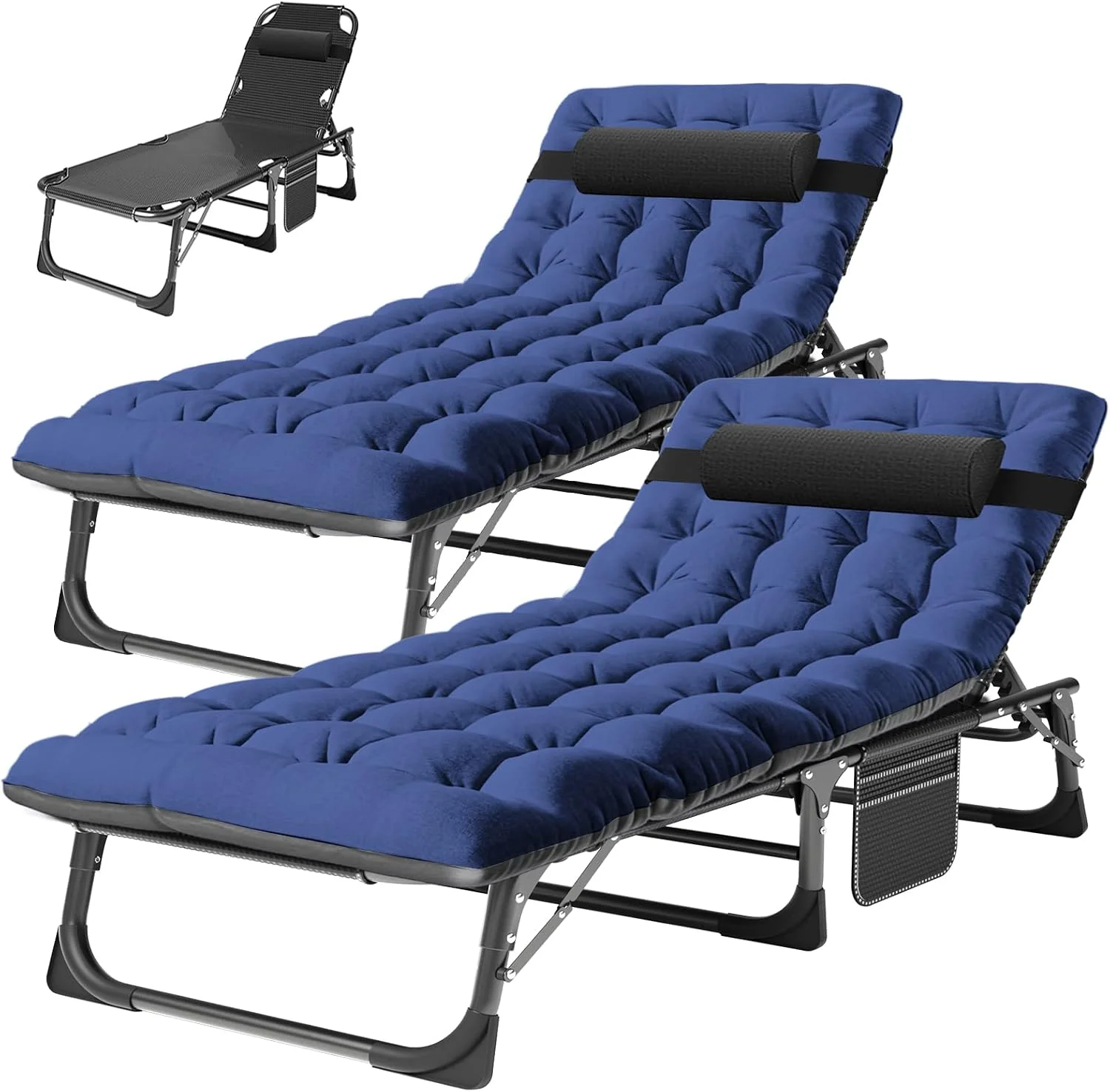 ABORON Heavy Duty Tanning Chair, Outdoor 5-Position Folding Chaise Lounge Chair with Pad, Portable Beach Lounge Chair - Image 9