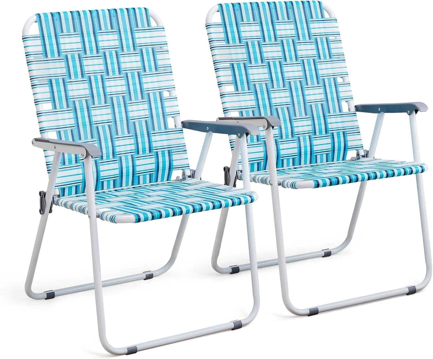 VINGLI Patio Lawn Webbed Folding Chairs Set of 2, Outdoor Beach Portable Lawn Chair Camping Chair Beach Chair for Yard - Image 2