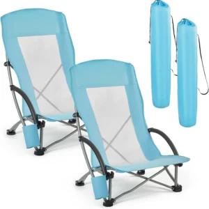 VEVOR Folding Beach Chair, High Back Camping Chairs for Adults, Portable Extra Wide Seat Chair 330 lbs Heavy Duty