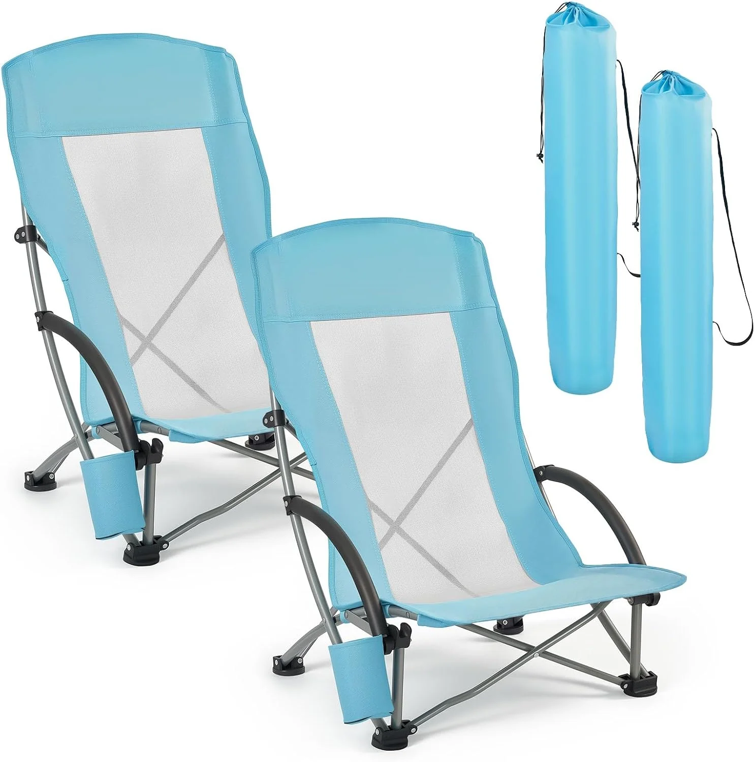 VEVOR Folding Beach Chair, High Back Camping Chairs for Adults, Portable Extra Wide Seat Chair 330 lbs Heavy Duty