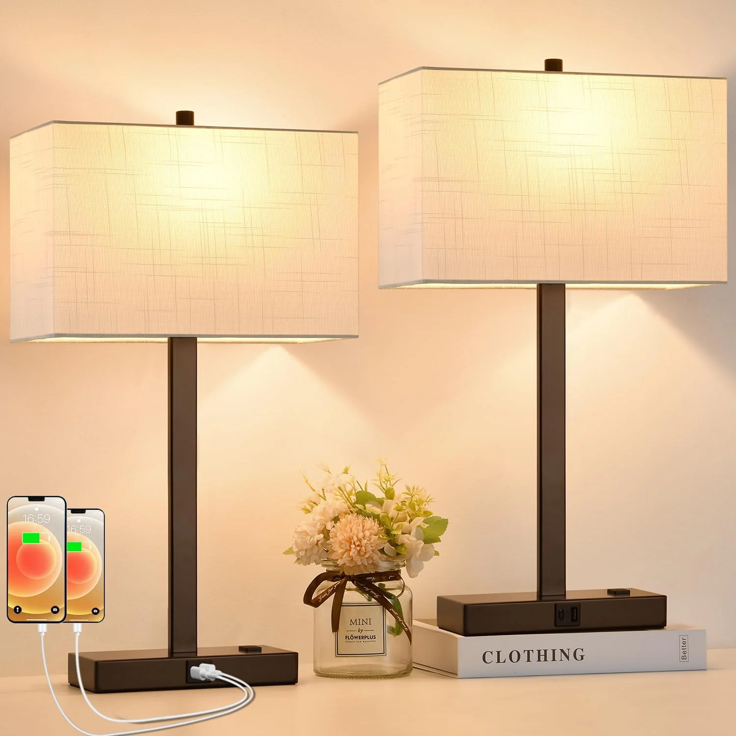 21 Touch Bedside lamps with 2 USB & AC Outlets, Dimmable, Bulb Included - Image 15