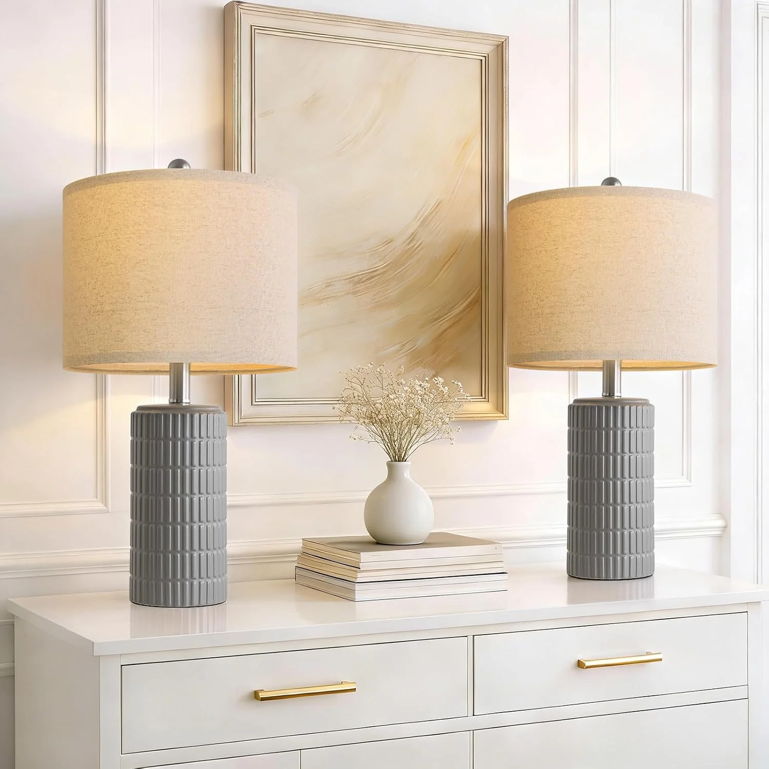 PoKat 20.75 Small Modern Ceramic Table Lamps Set of 2 - Image 3