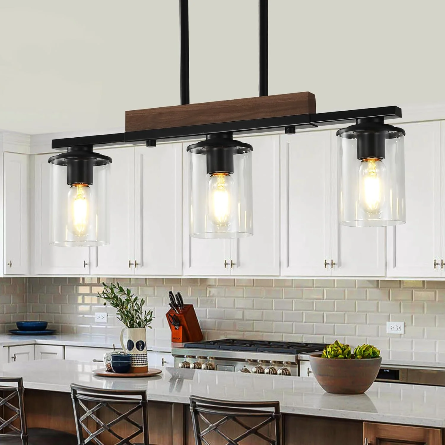 36.2¡®¡¯ Kitchen Lighting, Black Modern Rustic Wood Ceiling Pendant Light Fixtures - Image 3
