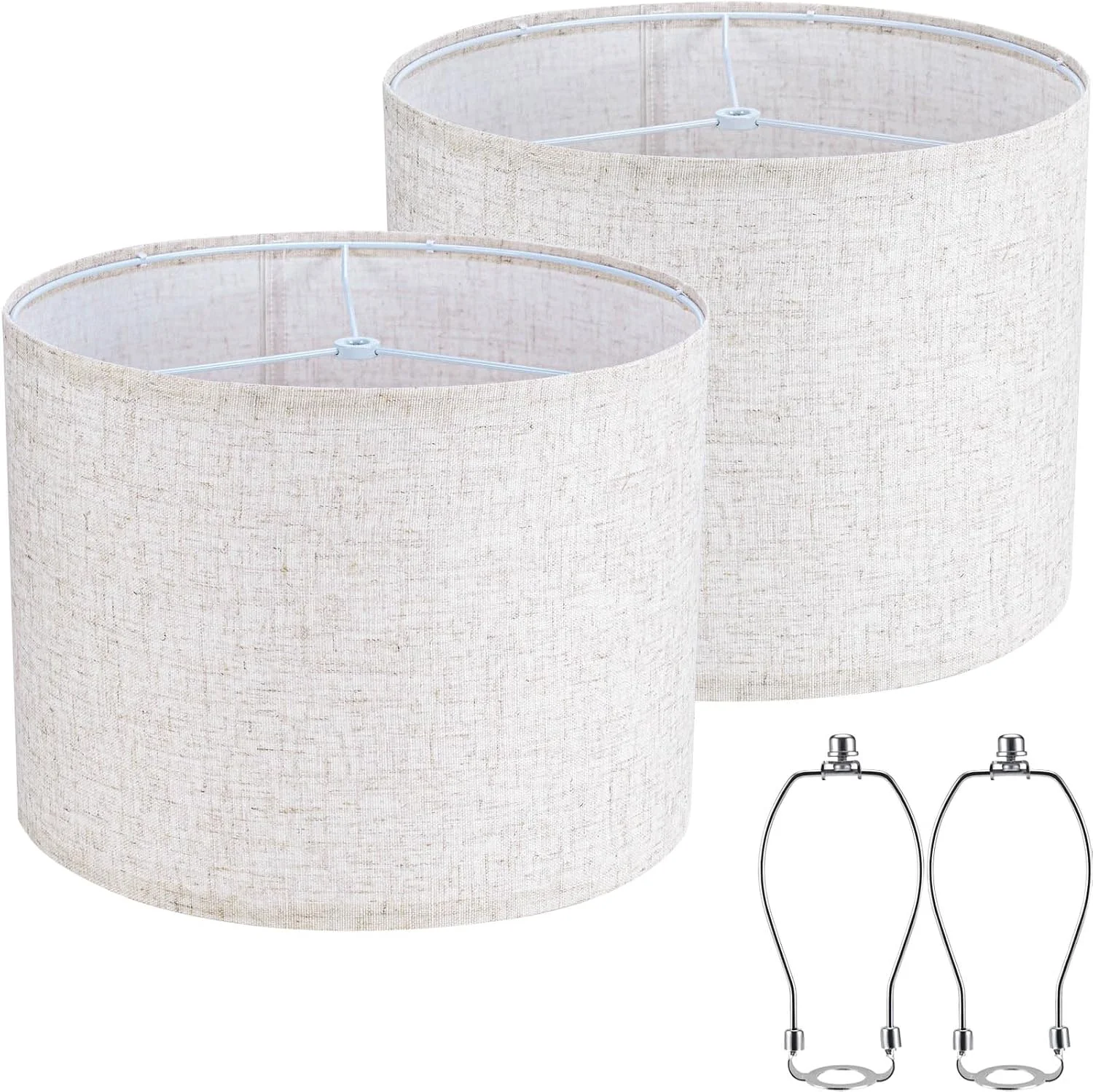 Vuogeeok White 13 Drum Lamp Shades Set of 2 with Harps