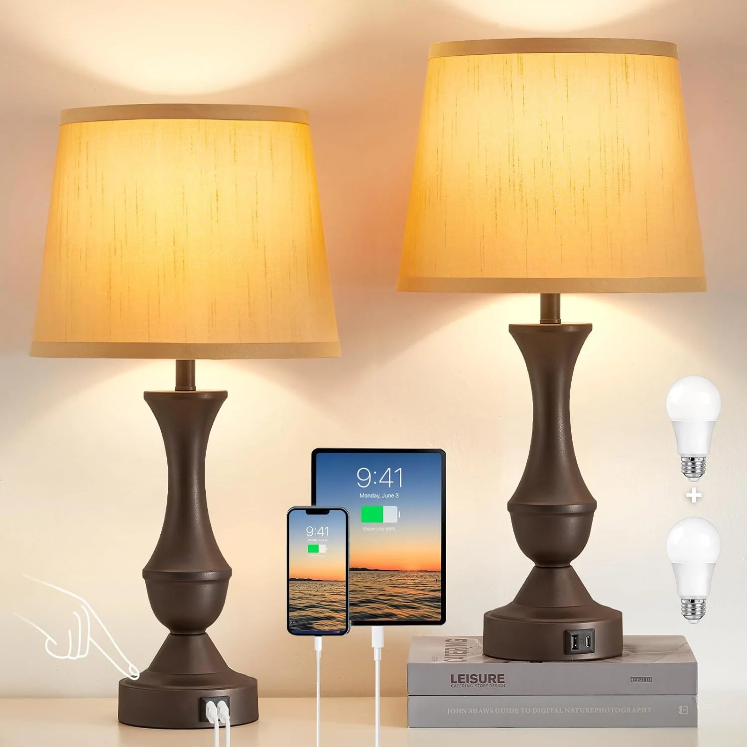 Luvkczc Table Lamp Set of 2, 19 Farmhouse Vintage Bedside Lamps for Living Room & Bedroom - Image 3
