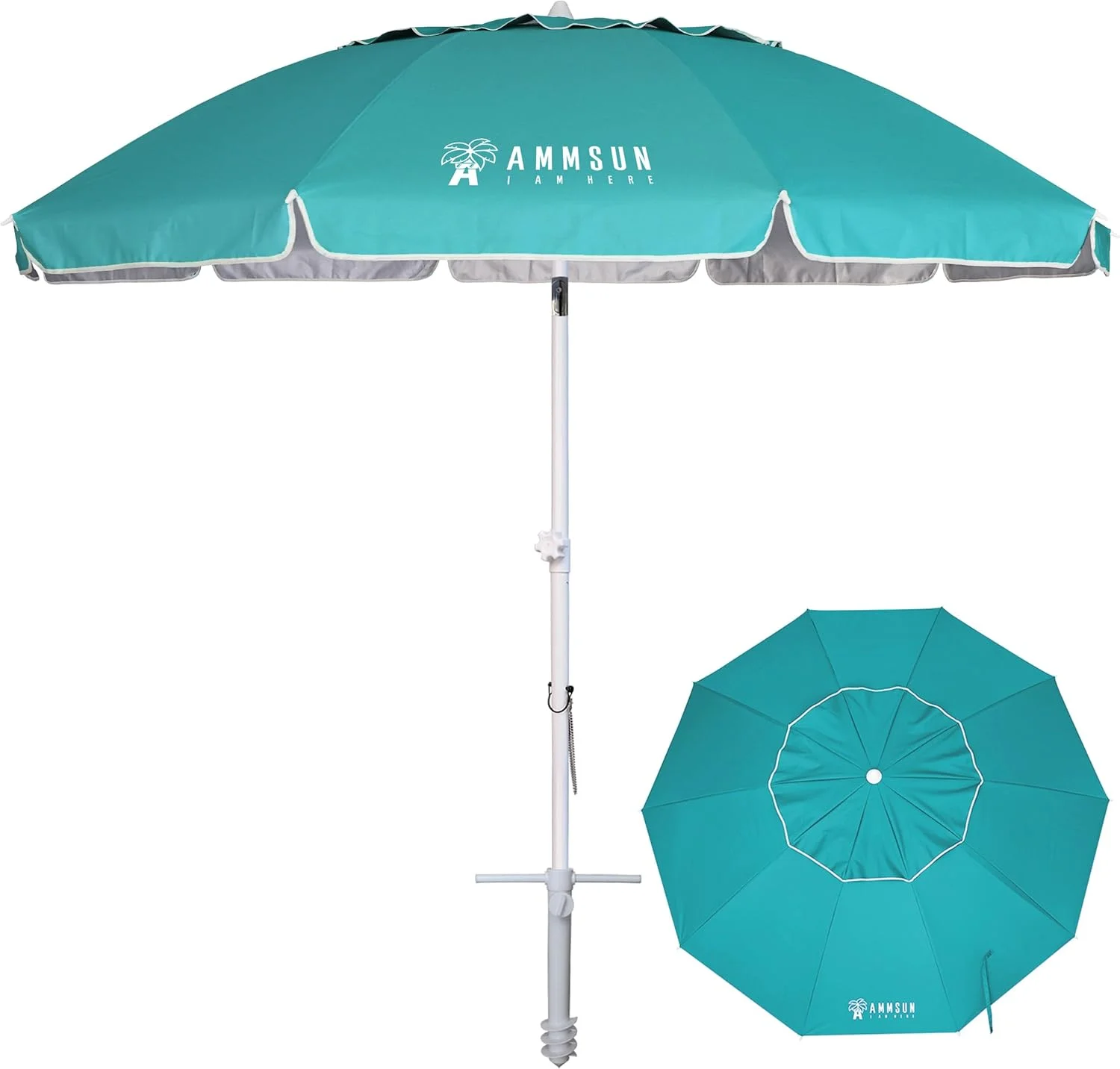 AMMSUN 8 Feet Large Beach Umbrella with Sand Anchor Heavy Duty High Wind Portable Outdoor Umbrellas UV 50+ Protection - Image 9