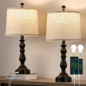 Alternative view of Leasgy 23'' Farmhouse Table Lamps for Living Room Set of 2 with USB C+A Ports, 3-Color Temperature, Bulb Included
