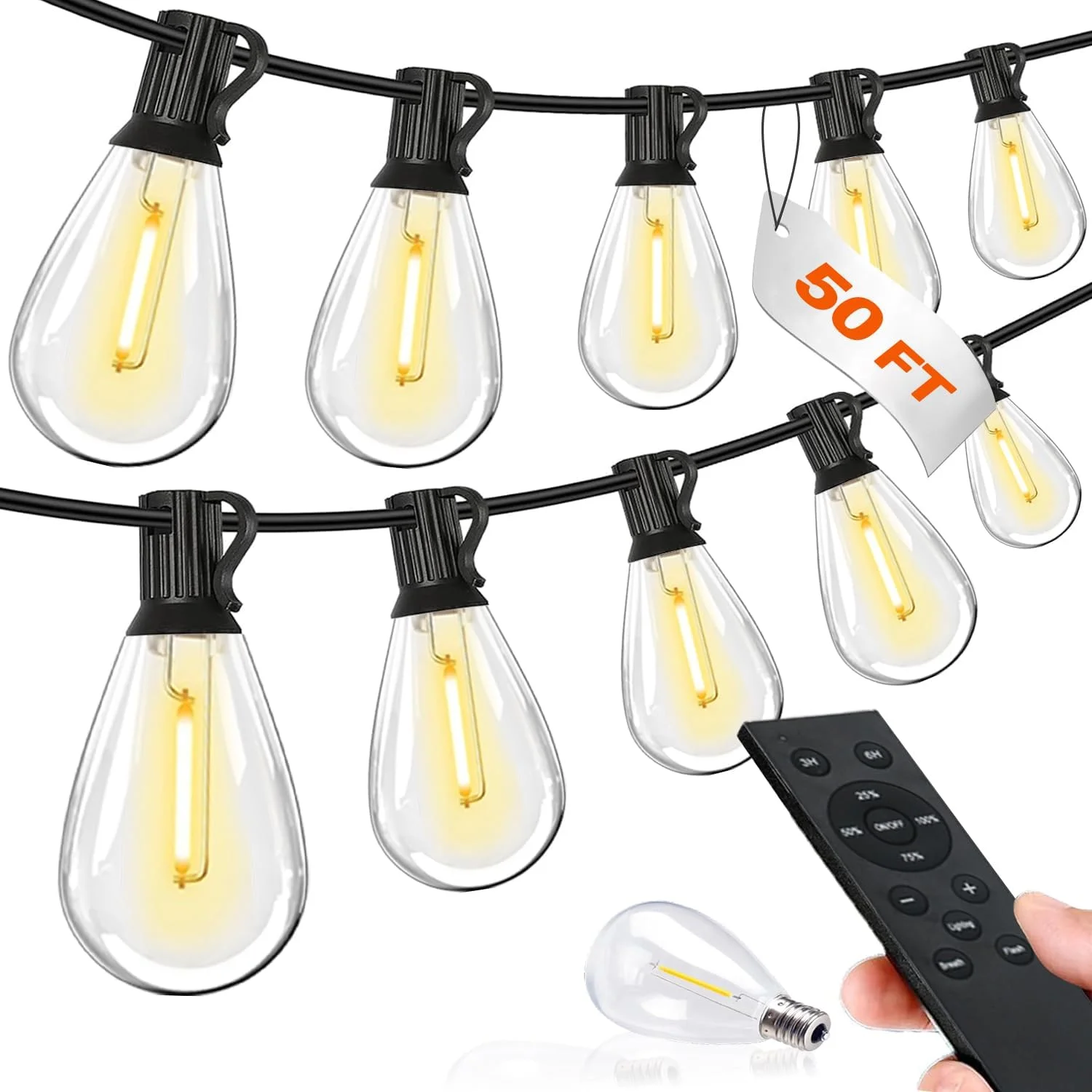 Tenmiro 200FT LED Outdoor String Lights with Remote, 74+2 Shatterproof Bulbs Dimmable Timing 3 Light Modes Outside Patio - Image 4